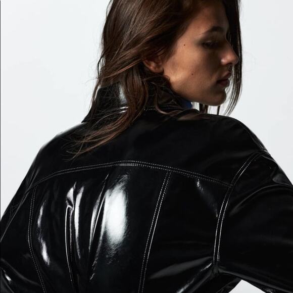 ZARA BLOGGER FAVORITE FAUX LEATHER DRESS BLACK - Picture 12 of 15